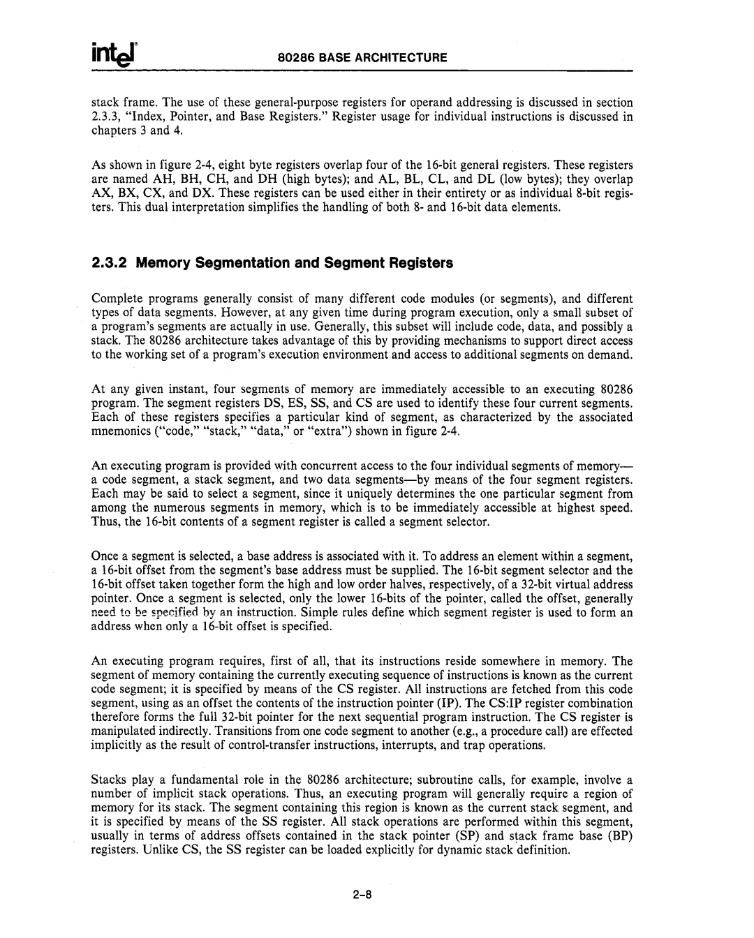 Intel 80287, 80286 manual Memory Segmentation and Segment Registers 