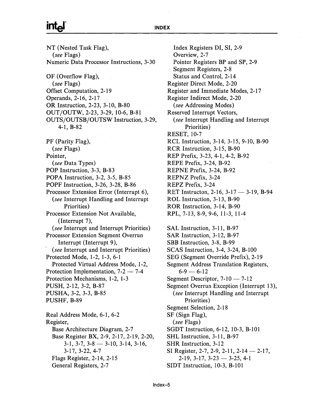 Intel 80286, 80287 manual Index-5 