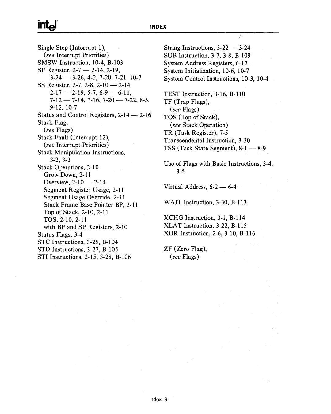 Intel 80287, 80286 manual Index-6 