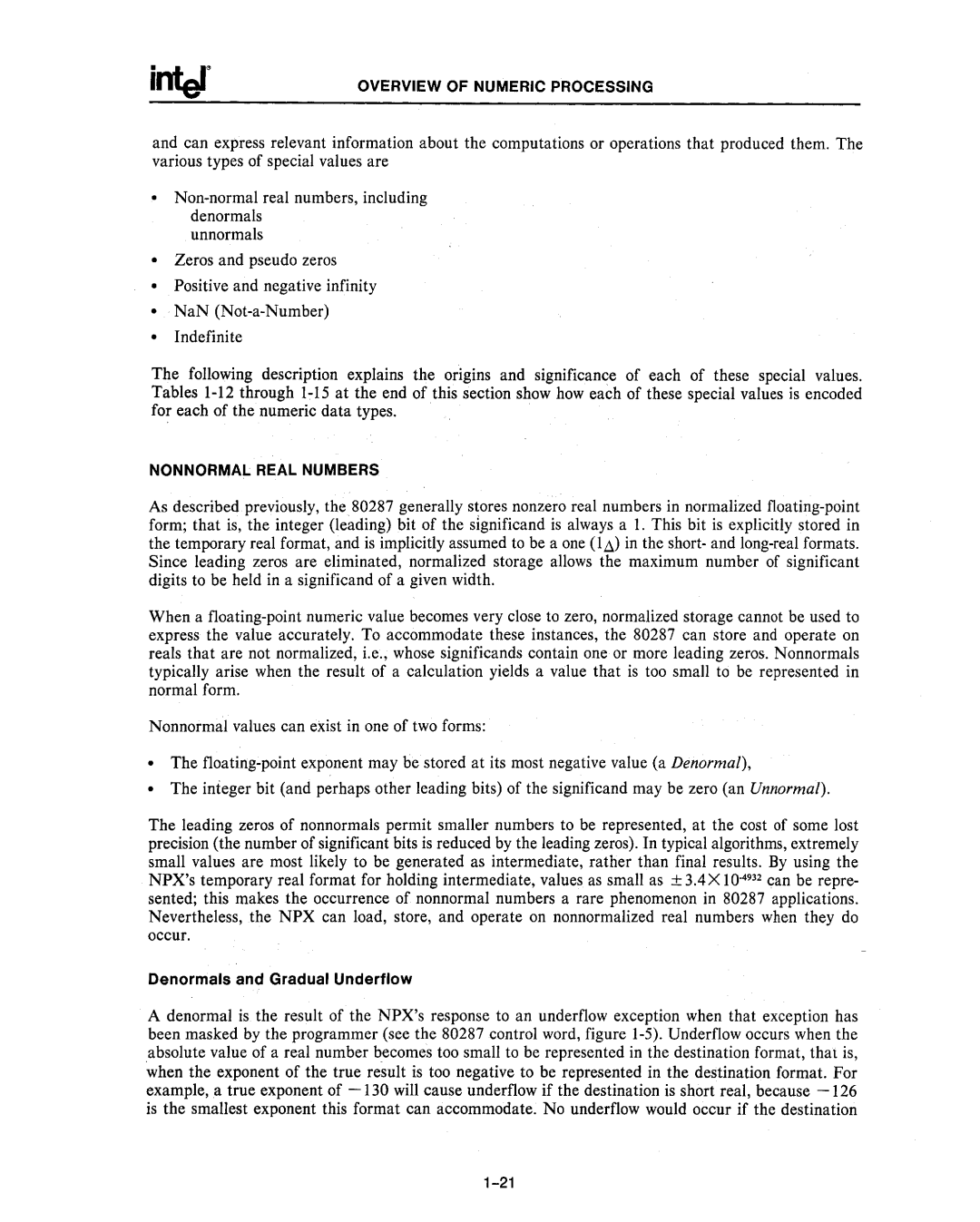 Intel 80286, 80287 manual Nonnormal Real Numbers 