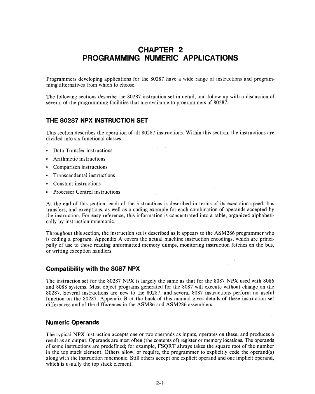 Intel 80286, 80287 manual NPX Instruction SET, Compatibility with the 8087 NPX, Numeric Operands 