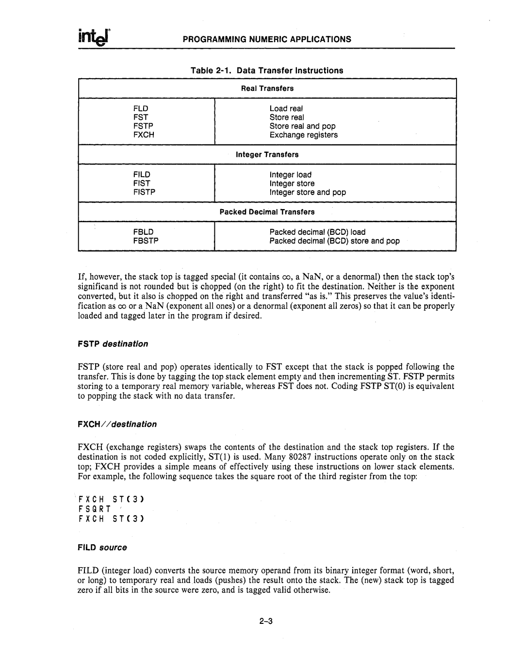 Intel 80286, 80287 manual Programming Numeric Applications 