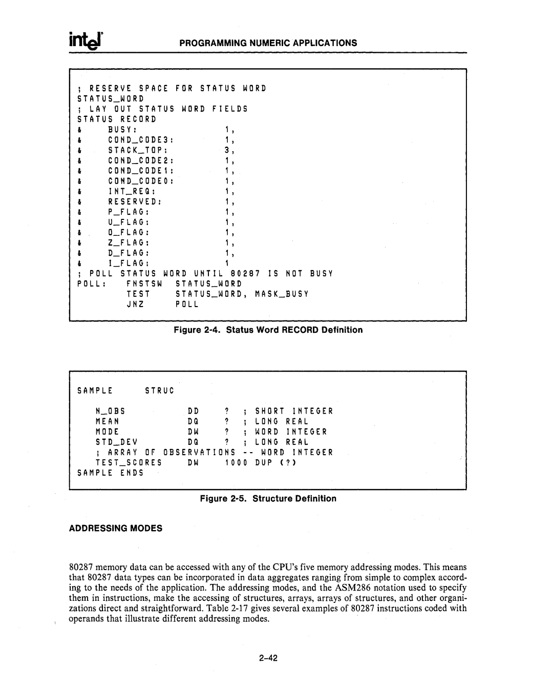 Intel 80287, 80286 manual Tr E Q, Status Word Record Definition 