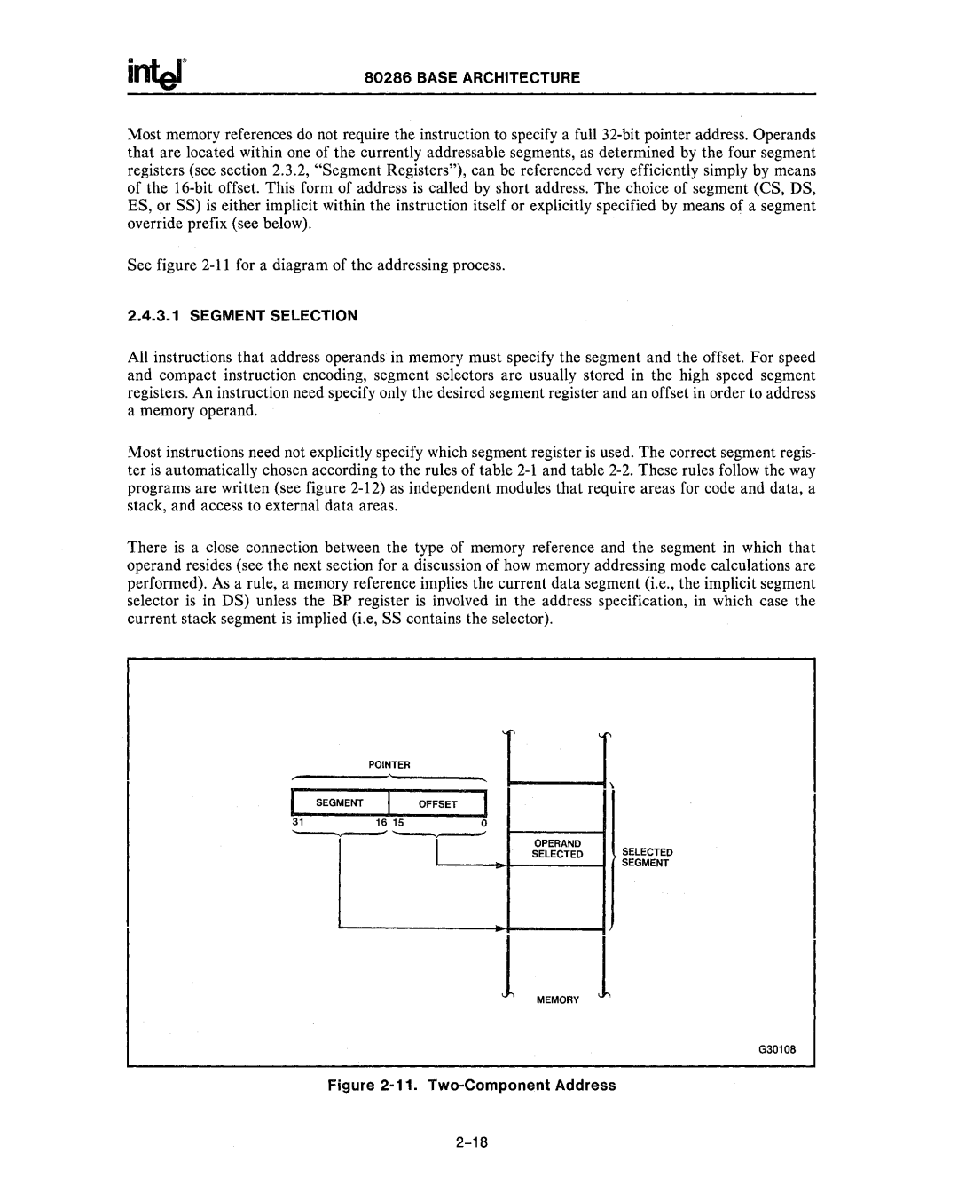 Intel 80287, 80286 manual Segment Selection 