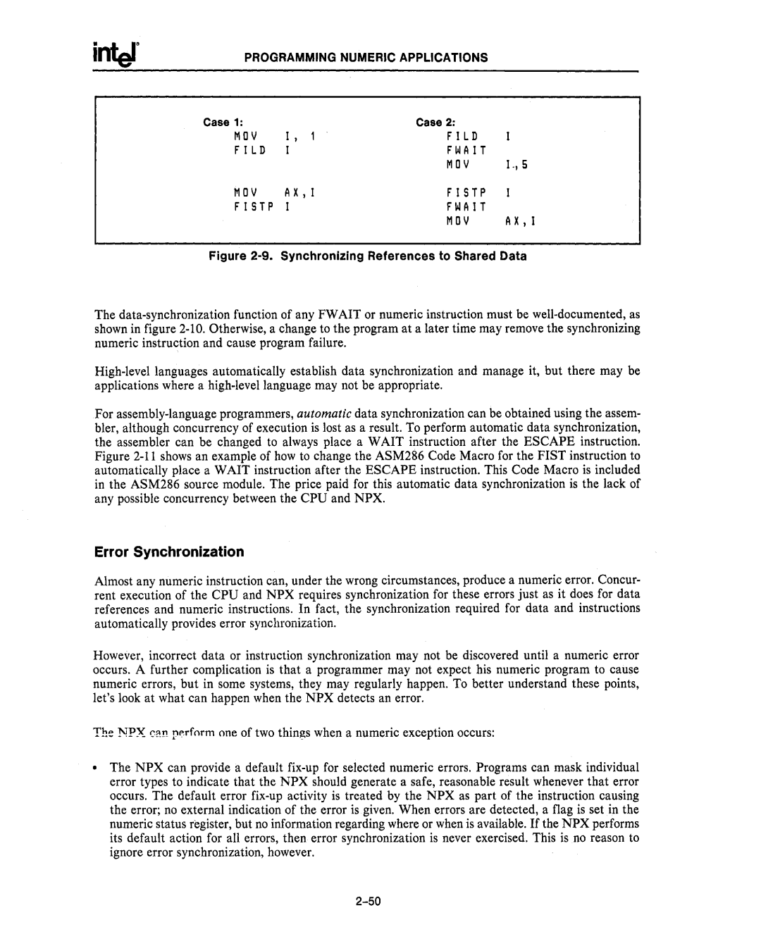 Intel 80287, 80286 manual Error Synchronization, Synchronizing References to Shared Data 