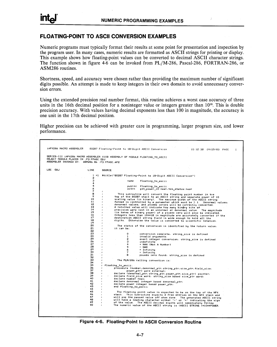 Intel 80286, 80287 manual FLOATING-POINT to Ascii Conversion Examples 