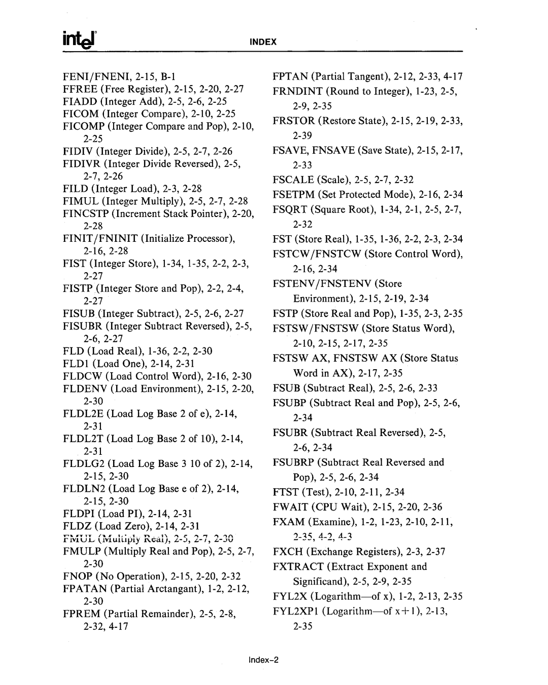 Intel 80287, 80286 manual Index-2 