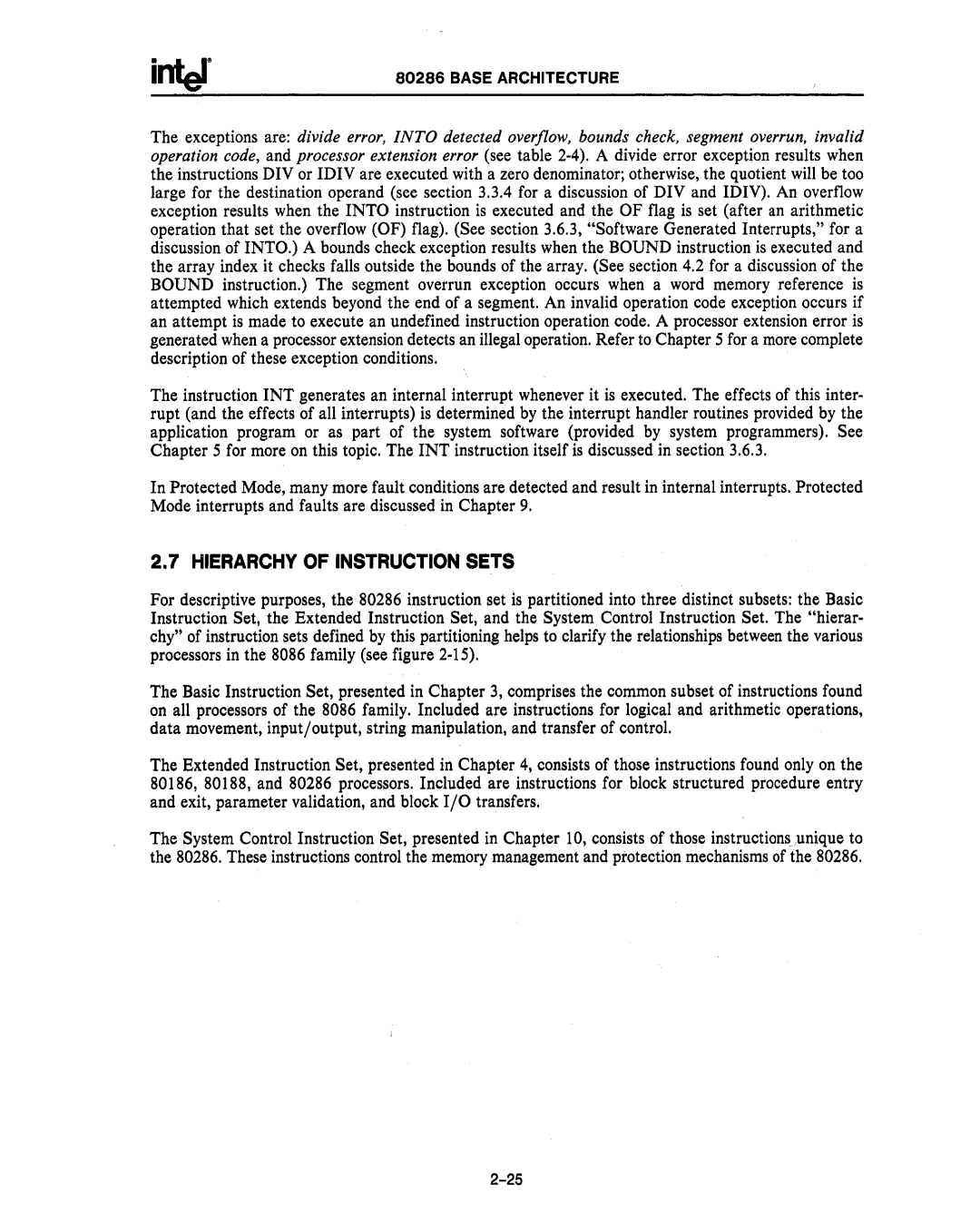 Intel 80286, 80287 manual Hierarchy of Instruction Sets 