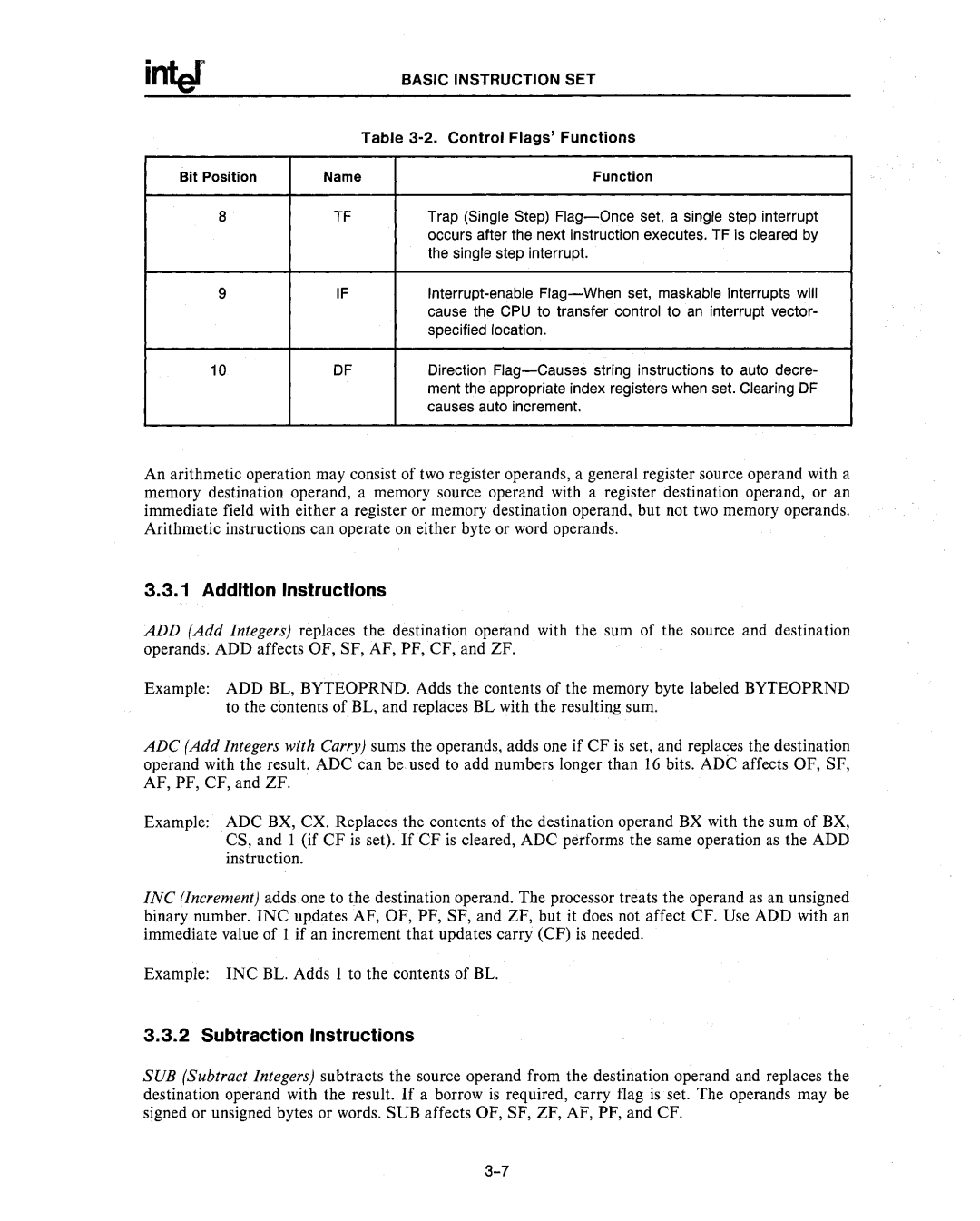 Intel 80286, 80287 manual Addition Instructions, Subtraction Instructions 