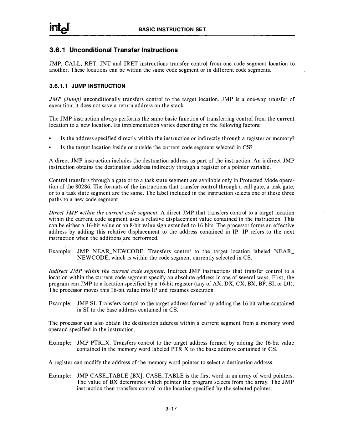 Intel 80286, 80287 manual Unconditional Transfer Instructions 