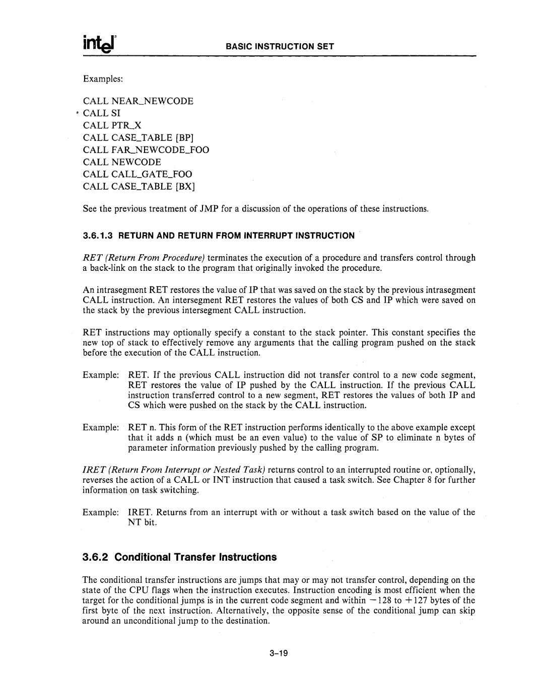 Intel 80286, 80287 manual Conditional Transfer Instructions 