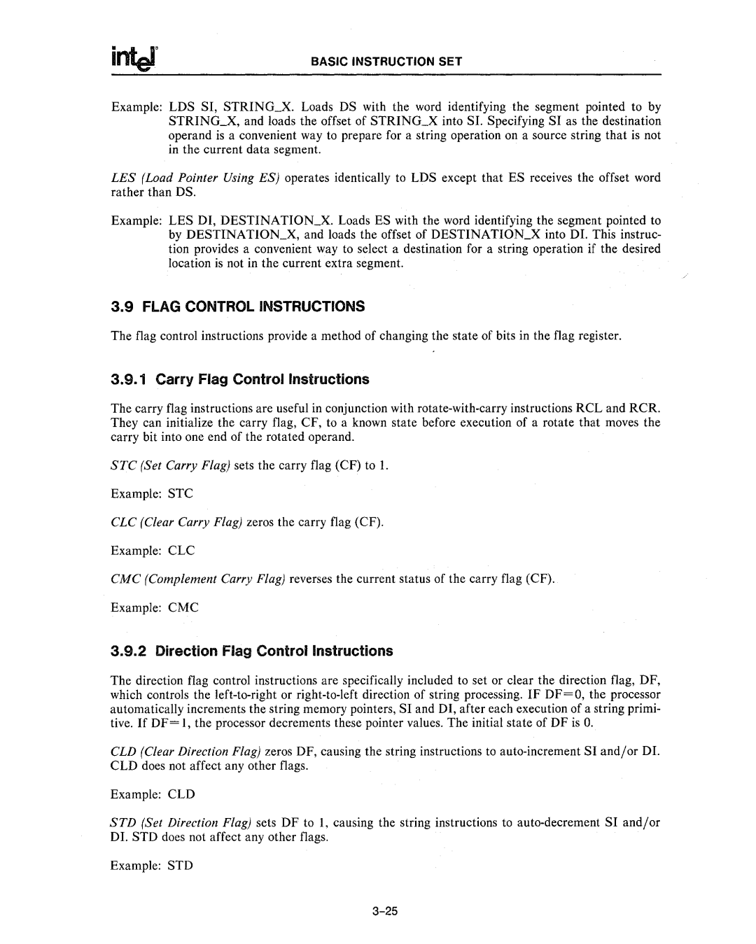 Intel 80286, 80287 manual Intel, Flag Control Instructions 