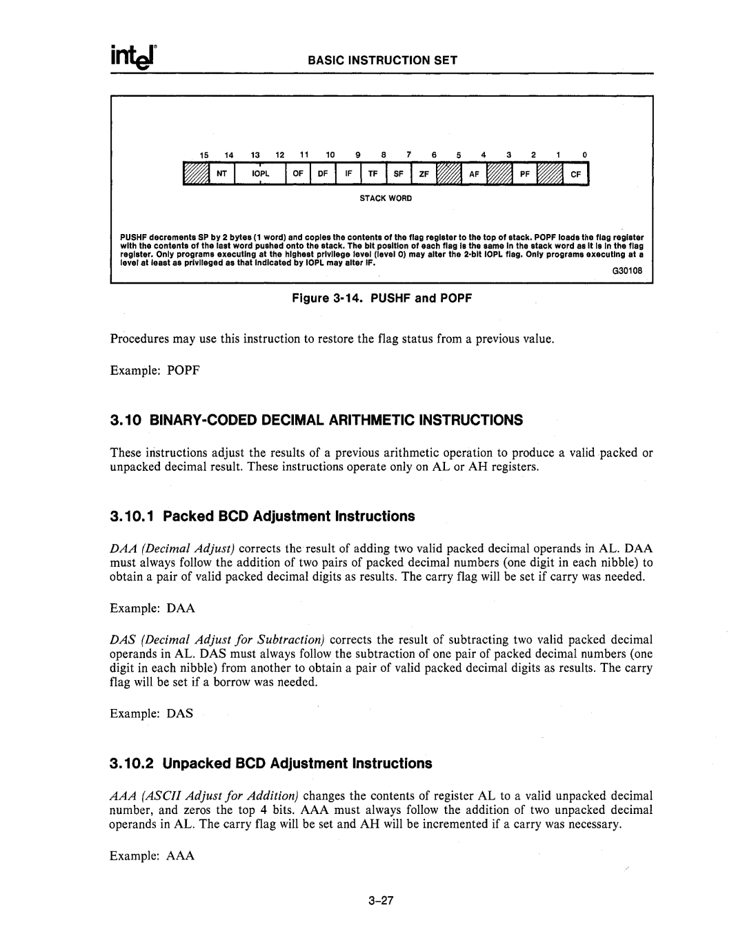 Intel 80286, 80287 manual BINARY-CODED Decimal Arithmetic Instructions, Packed BCD Adjustment Instructions 