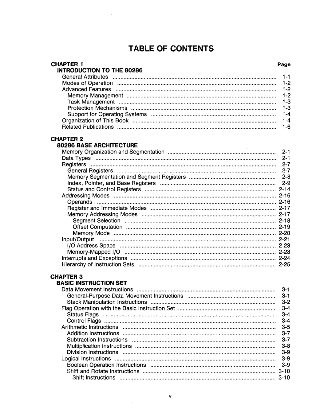 Intel 80286, 80287 manual Table of Contents 