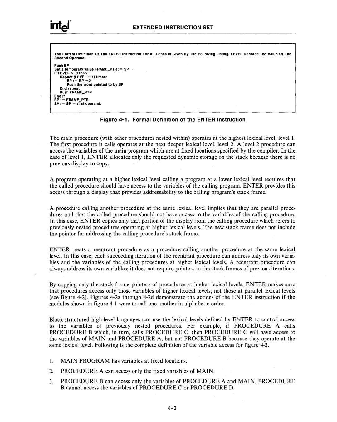 Intel 80286, 80287 manual Formal Definition of the Enter Instruction 