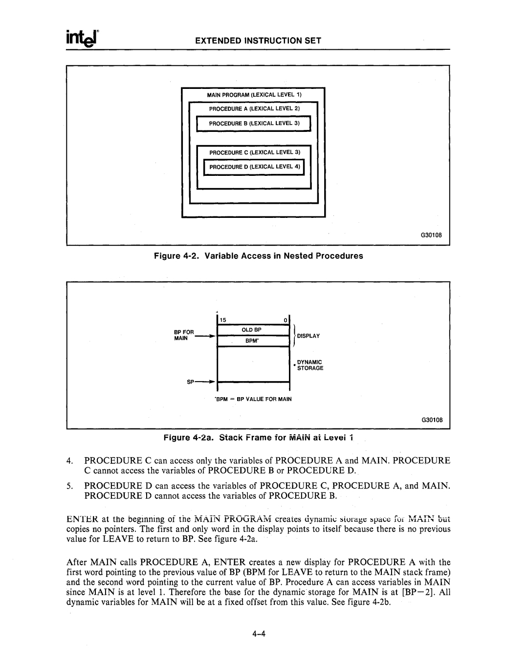 Intel 80287, 80286 manual Extended Instruction SET, Variable Access in Nested Procedures 