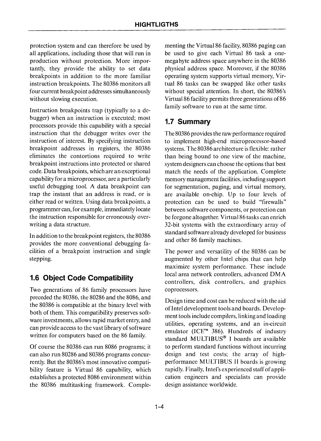 Intel 80386 manual Object Code Compatibility, Summary 