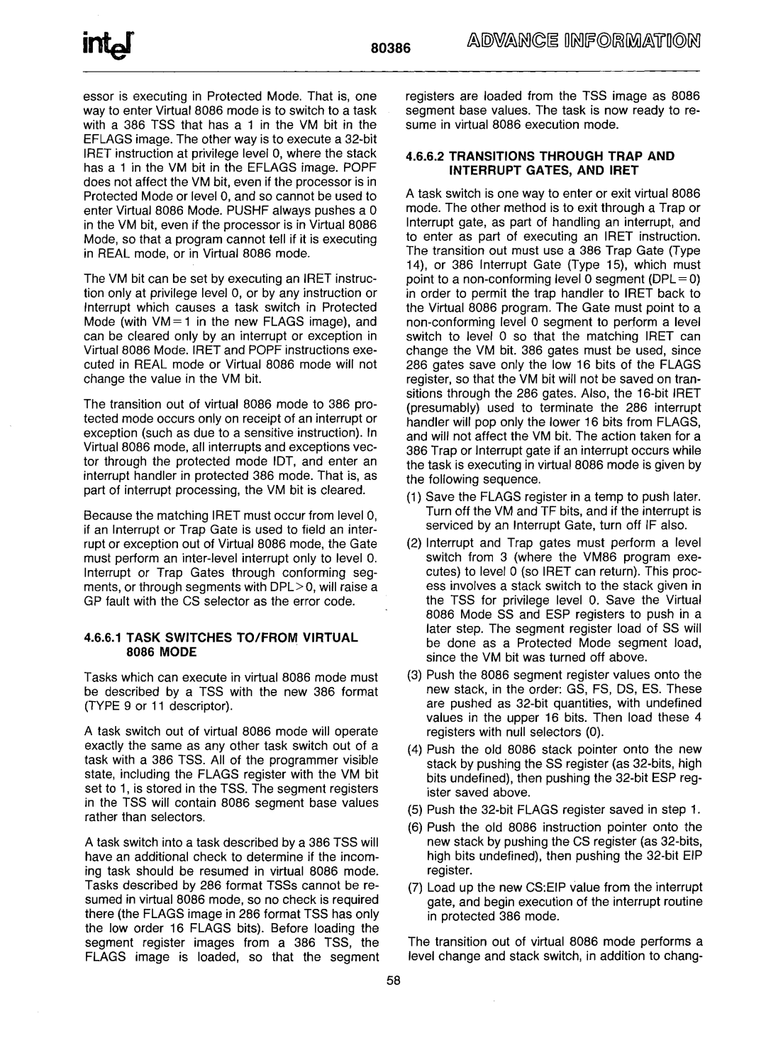 Intel 80386 manual Task Switches TO/FROM Virtual 8086 Mode 