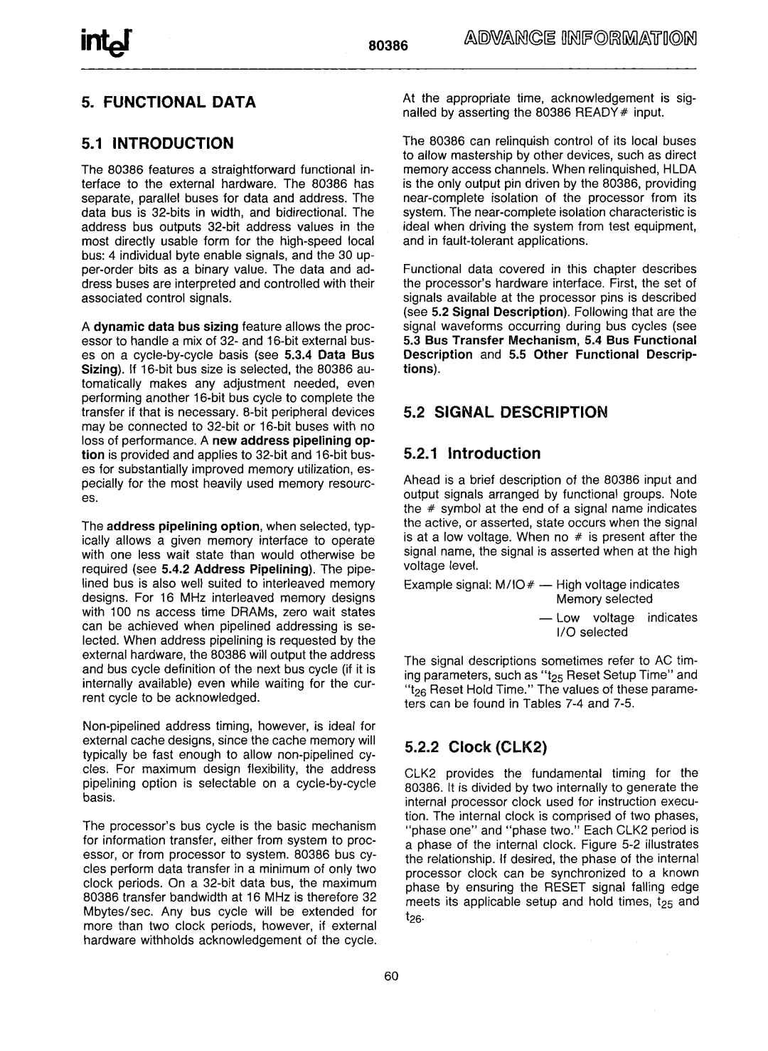 Intel 80386 manual Introduction, Clock CLK2 