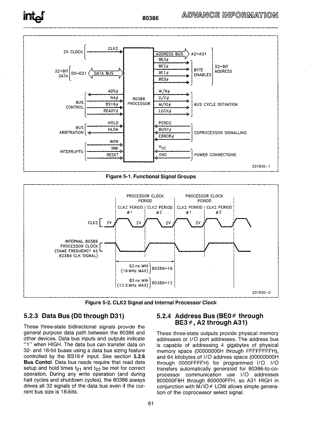 Intel 80386 manual Data Bus do through, Address Bus BEO# through BE3#, A2 through A31 