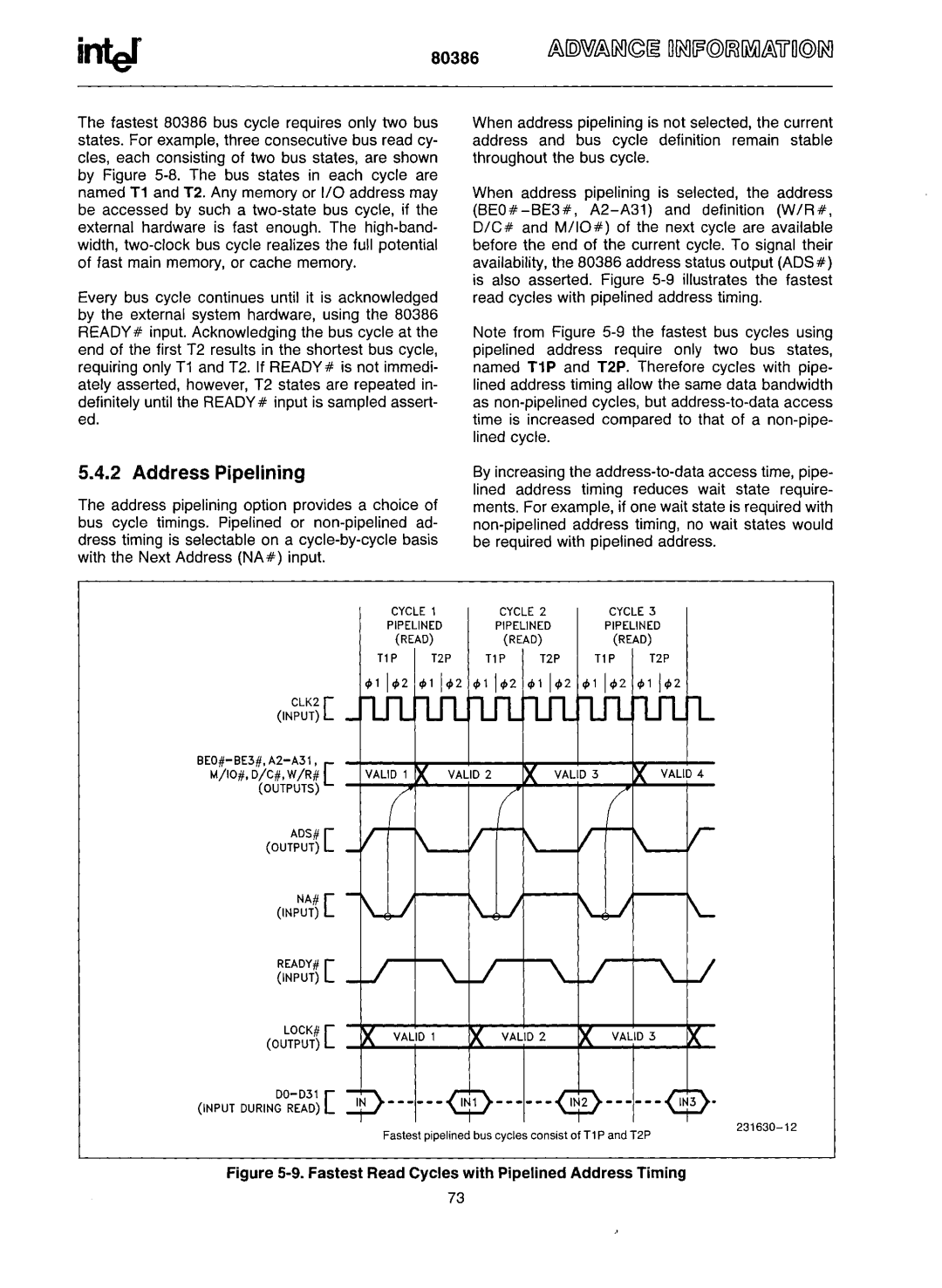 Intel 80386 manual Address Pipelining, ·9.Fastest Read Cycles with Pipelined Address Timing 