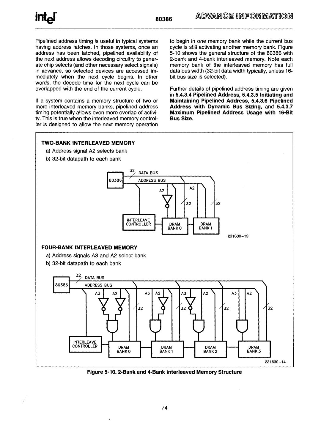 Intel 80386 manual TWO-BANK Interleaved Memory, Address signal A2 selects bank Bit datapath to each bank 