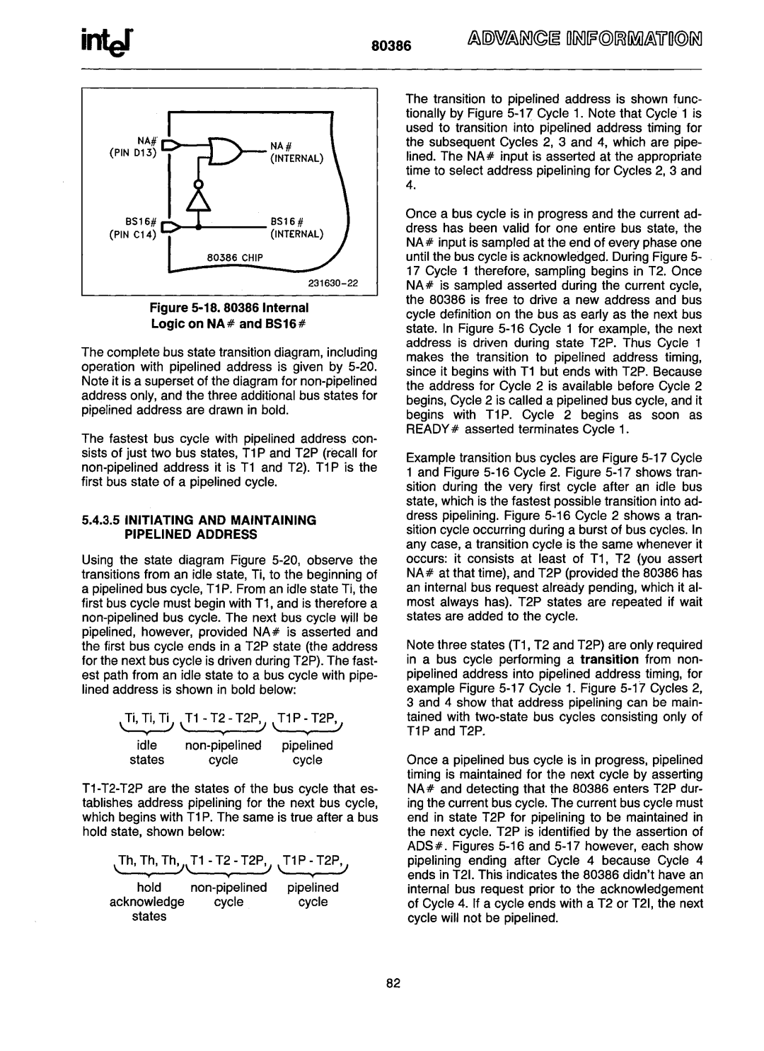 Intel 80386 manual ~ ,T1-T~-T2PJ ,T1PT2PJ Idle non-pipelined pipelined, Pipelined, Acknowledge 