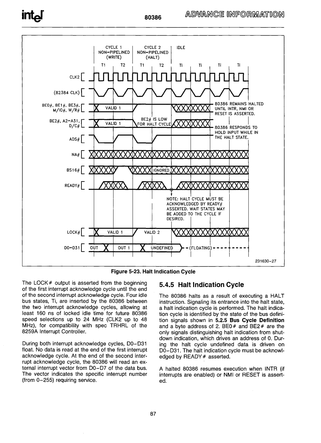 Intel 80386 manual Halt Indication Cycle 