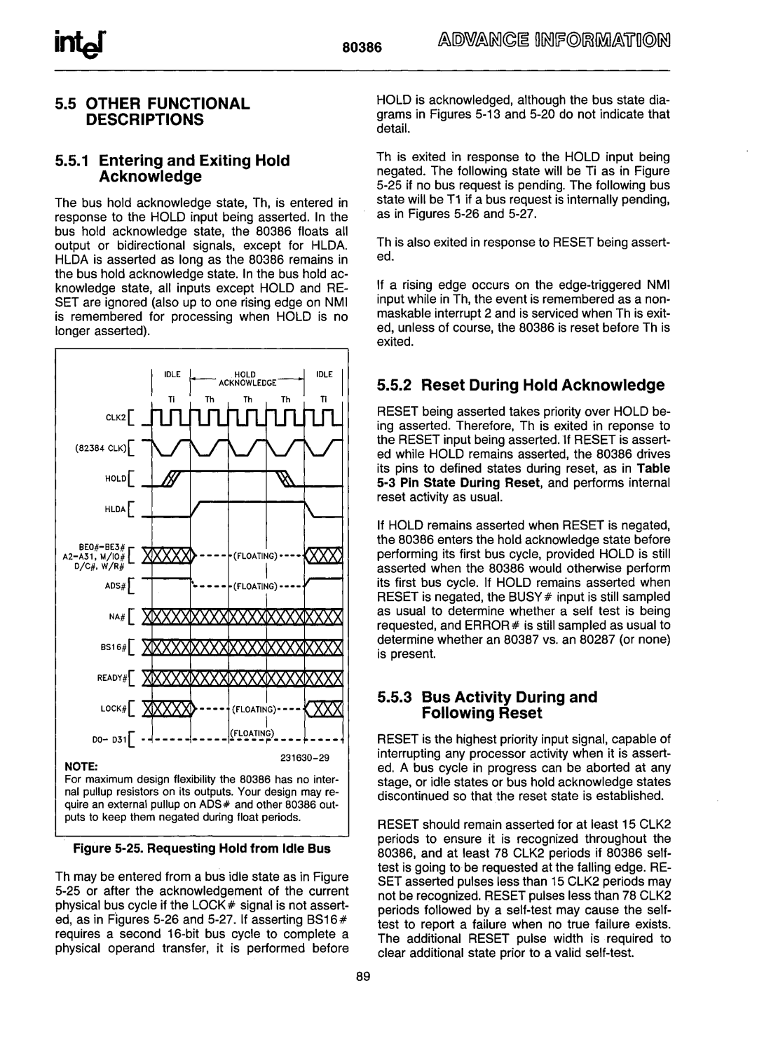 Intel 80386 manual Other Functional Descriptions, Entering and Exiting Hold Acknowledge, 10LE r ACK~g~~EDGE~ 10LE 