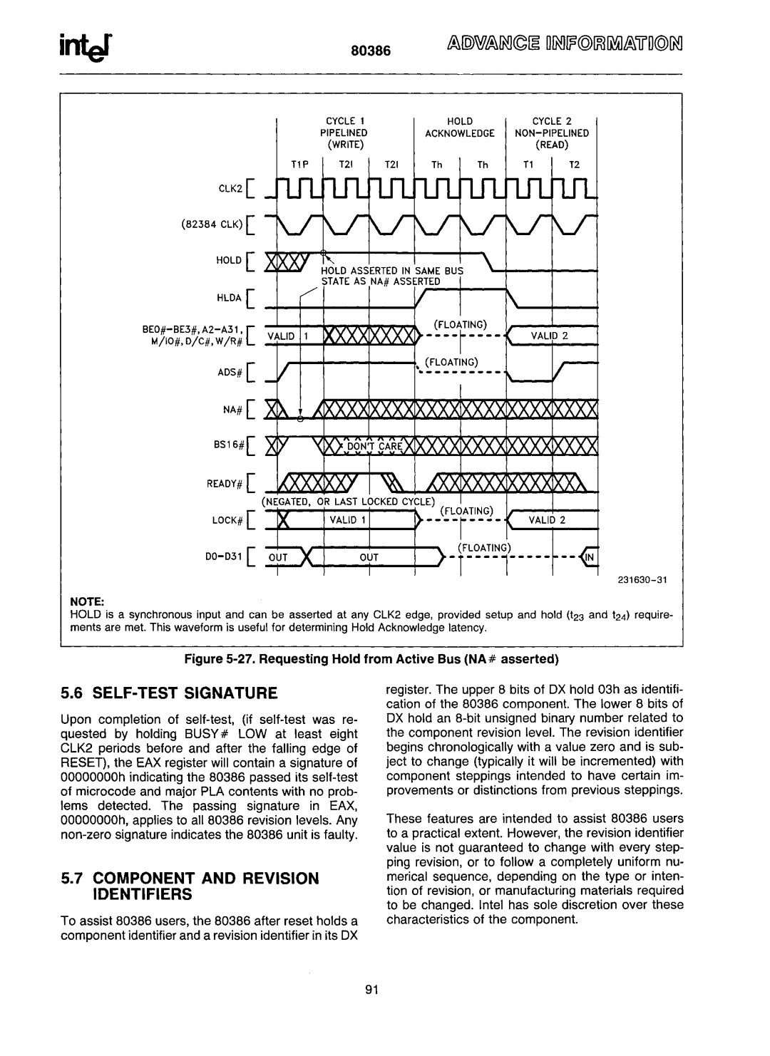 Intel 80386 manual SELF-TEST Signature, Component and Revision Identifiers 