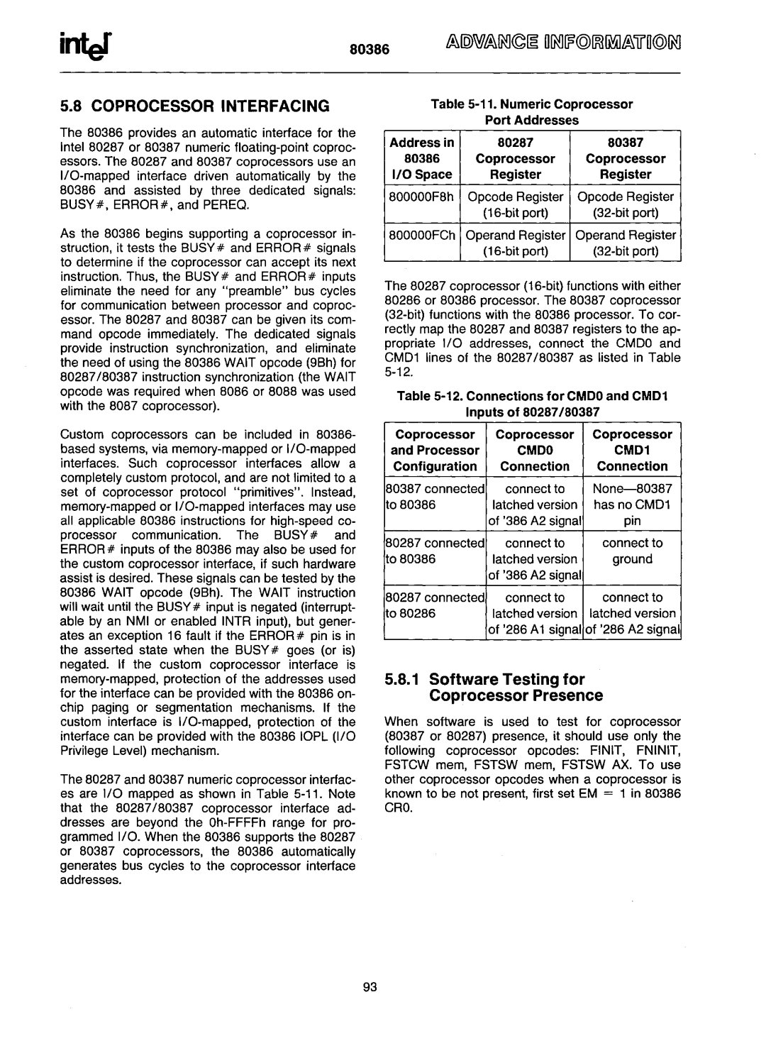 Intel 80386 manual Software Testing for Coprocessor Presence, CMD1 