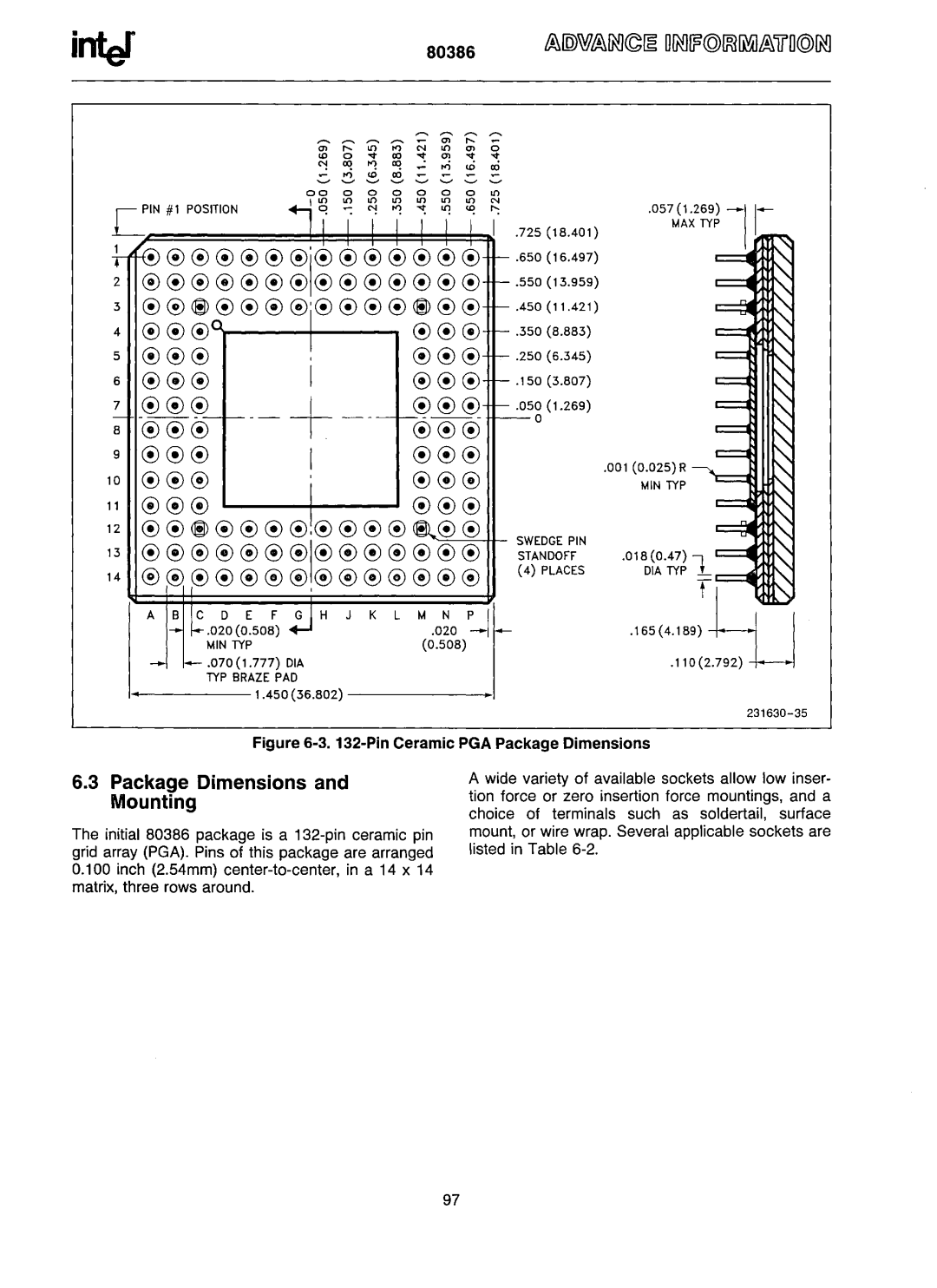 Intel 80386 manual 1654189~1, Package Dimensions and Mounting 