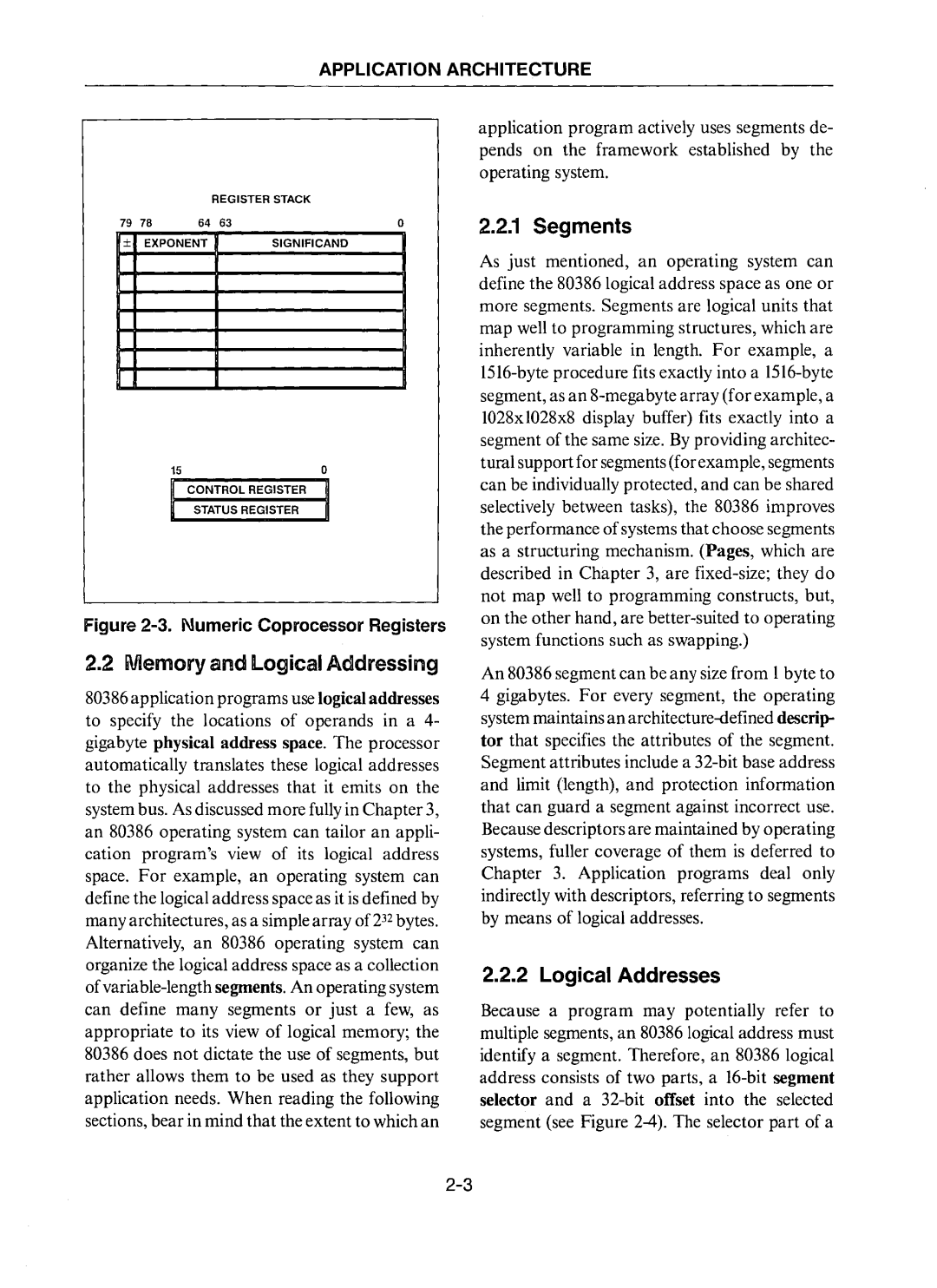 Intel 80386 manual Memory and logical Addressing 