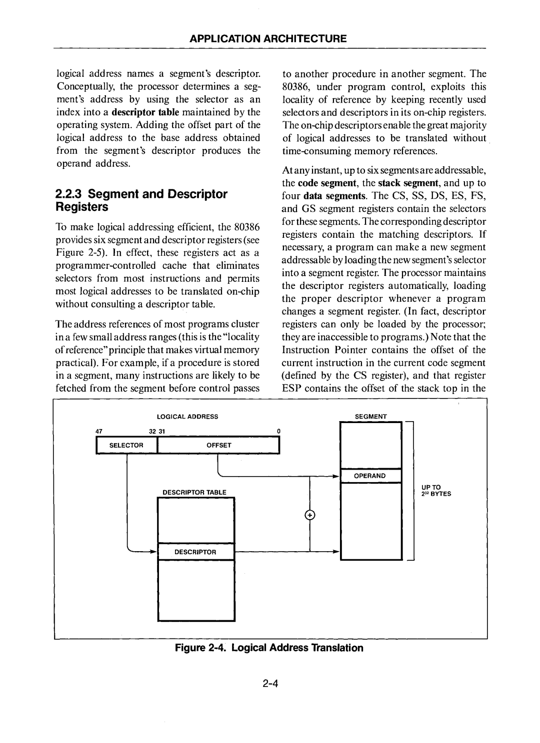 Intel 80386 manual Segment and Descriptor Registers, Logical Address Translation 