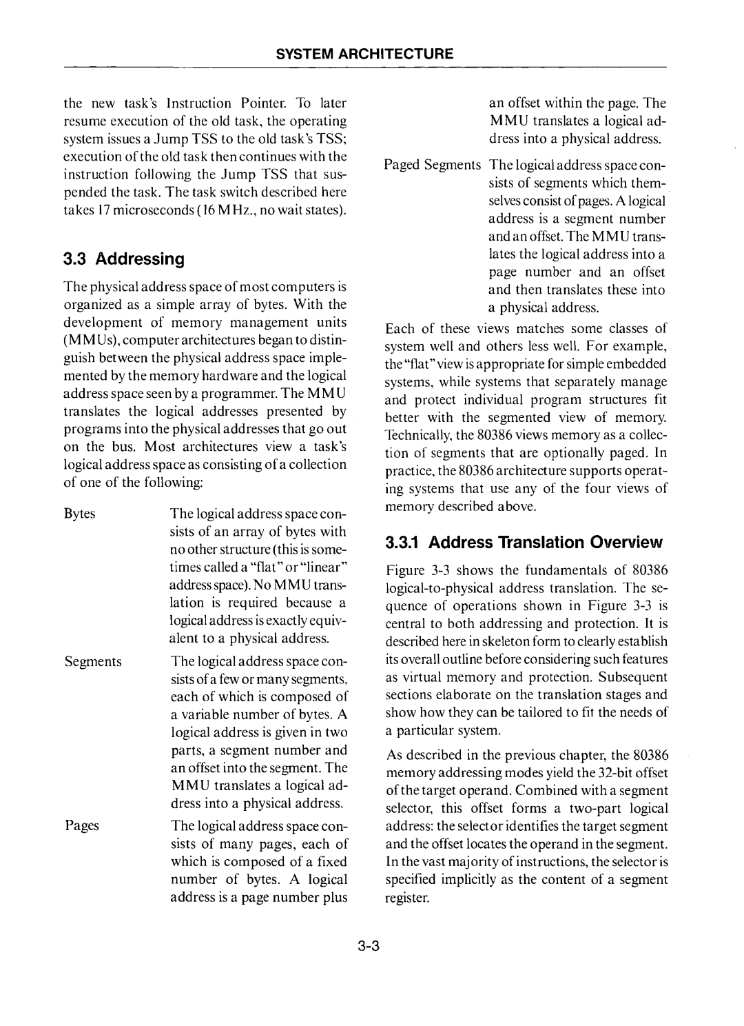 Intel 80386 manual Addressing, Address Translation Overview 