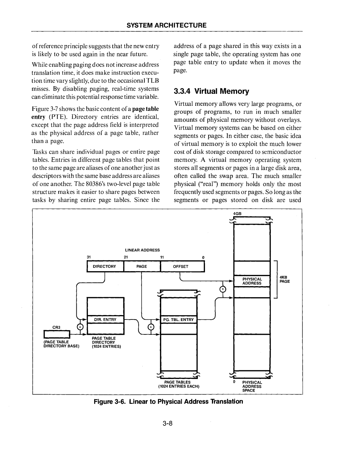 Intel 80386 manual Virtual Memory, Linear to Physical Address Translation 