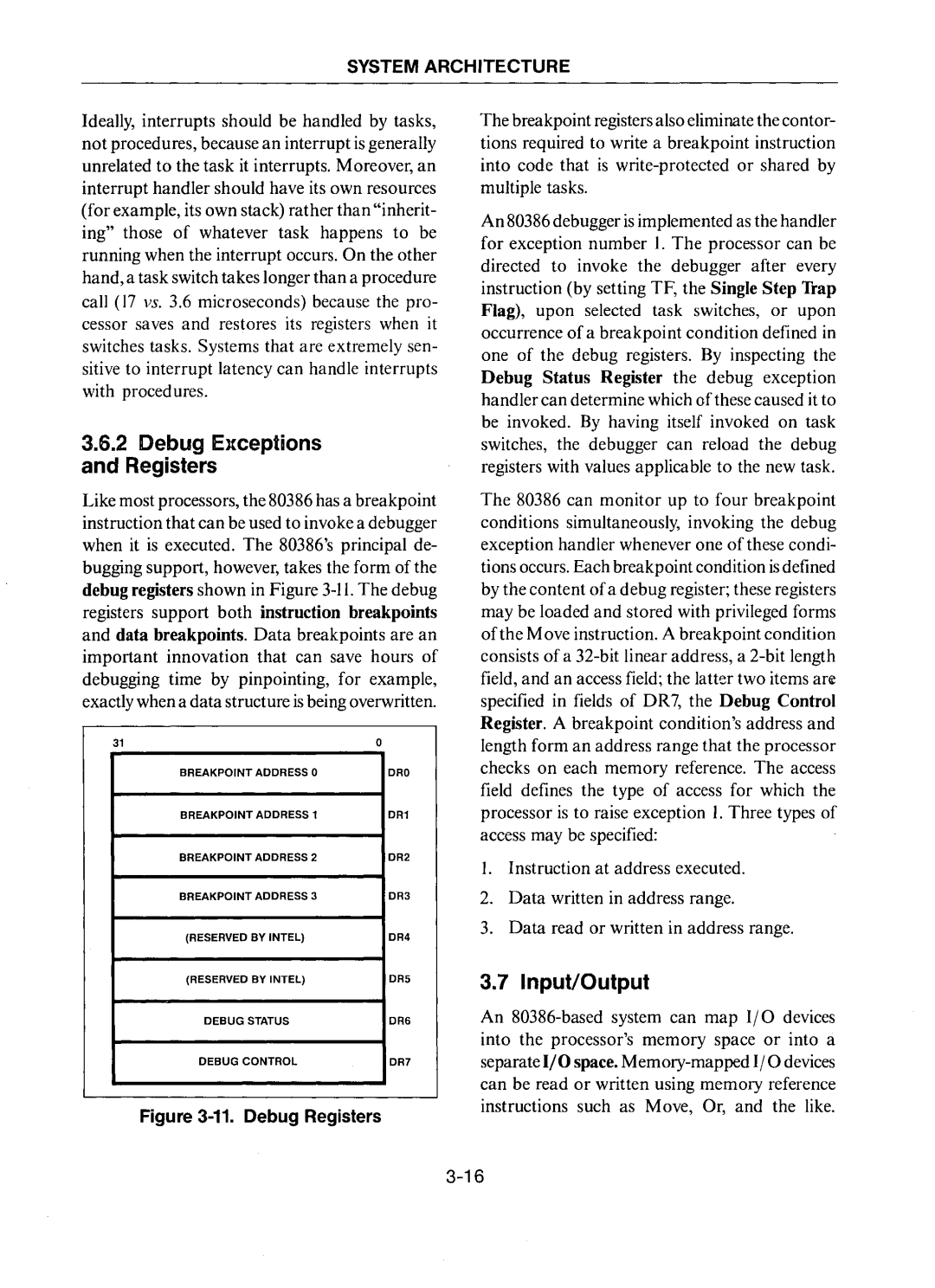 Intel 80386 manual Debug Eceptions and Registers 