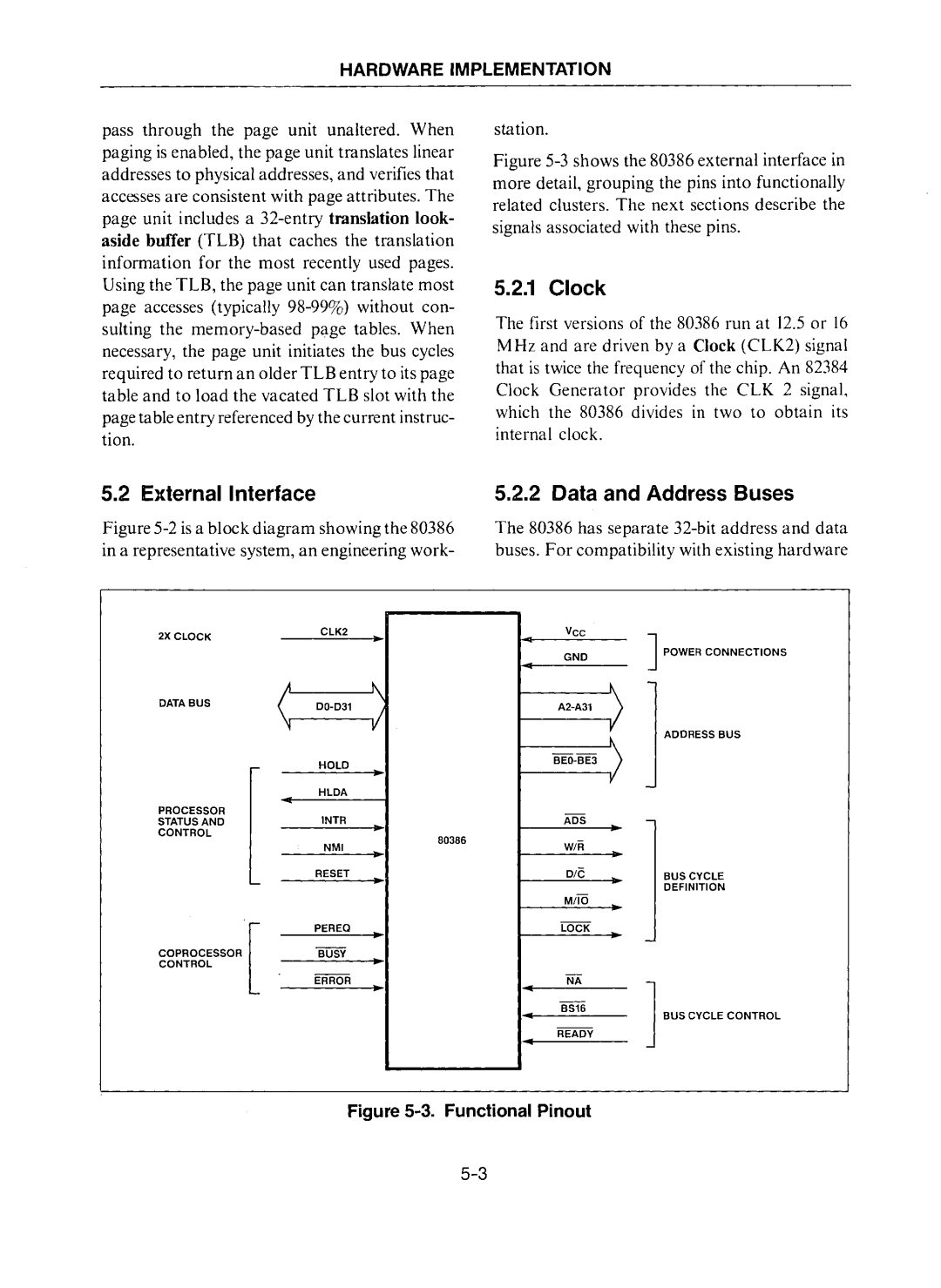 Intel 80386 manual Clock, Data and Address Buses 