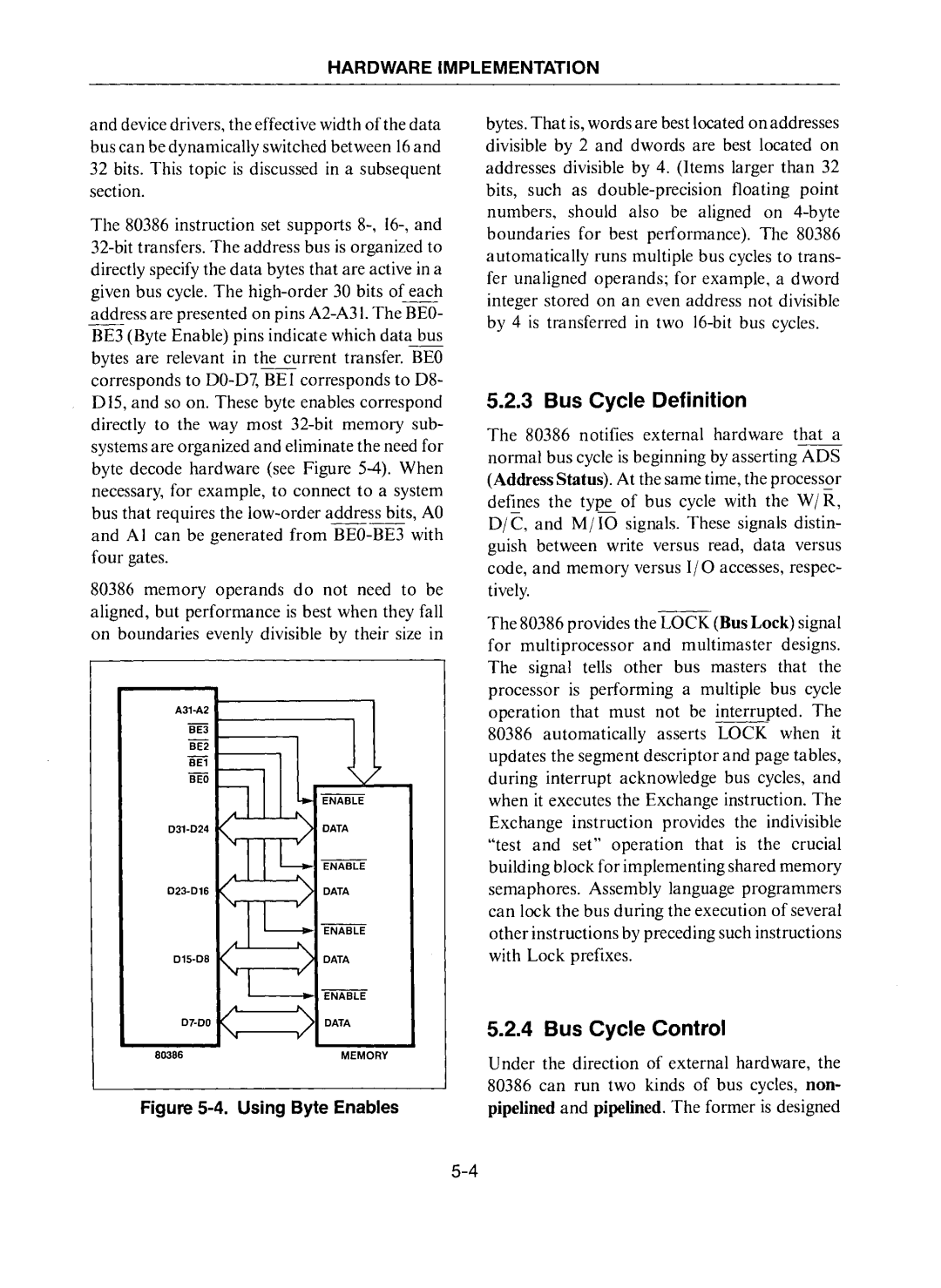 Intel 80386 manual Bus Cycle Definition, Bus Cycle Control 