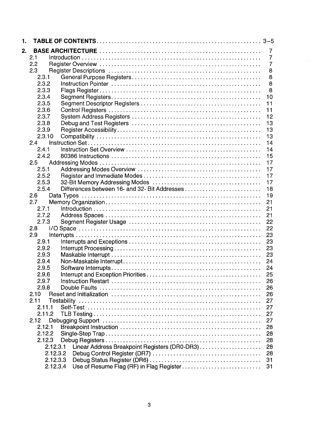 Intel 80386 manual Table of Contents 