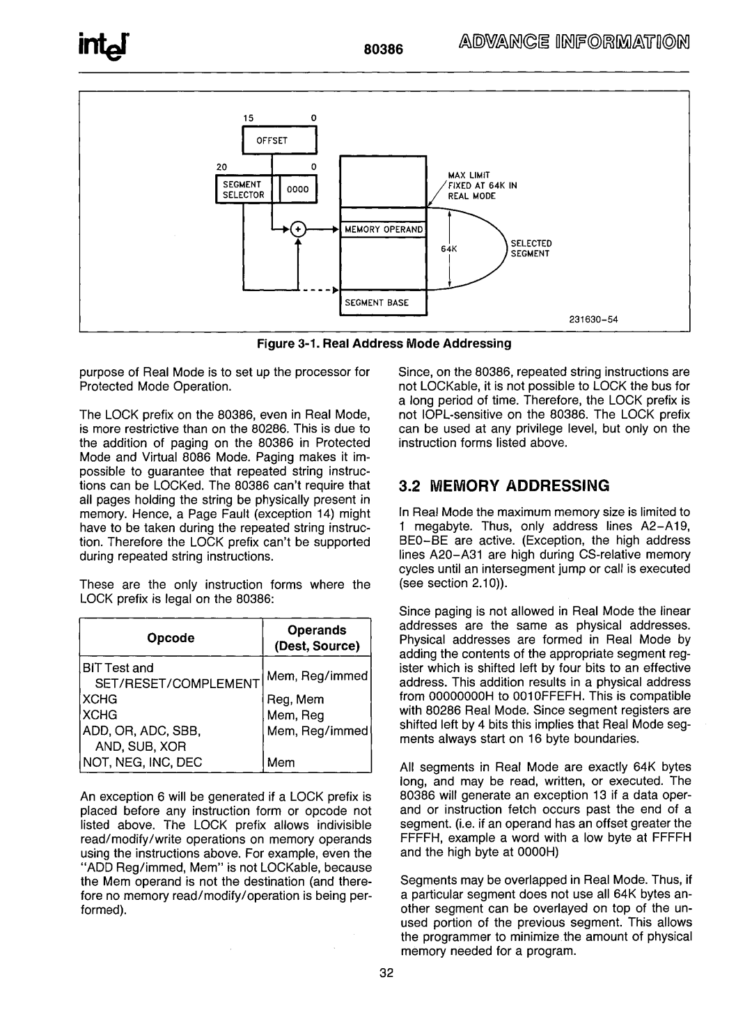 Intel 80386 manual Memory Addressing, Set/Reset/Complement, Xchg, Add, Or, Adc, Sbb, And, Sub, Xor Not, Neg, Inc, Dec 