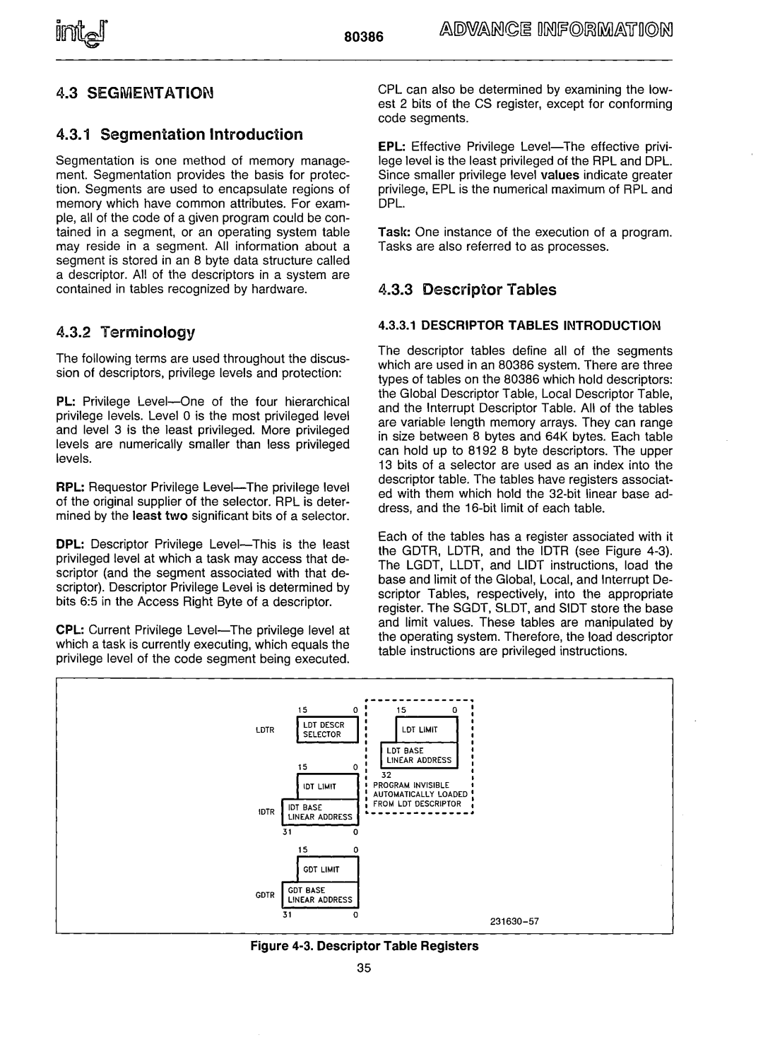 Intel 80386 manual Segmentation Introduction, Terminology, Descriptor Tables Introduction 