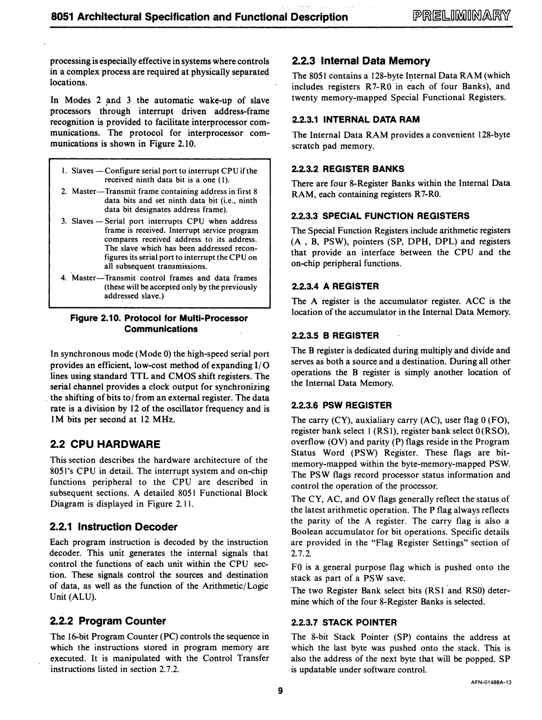 Intel 8051 manual Instruction Decoder, Program Counter, Internal Data Memory 