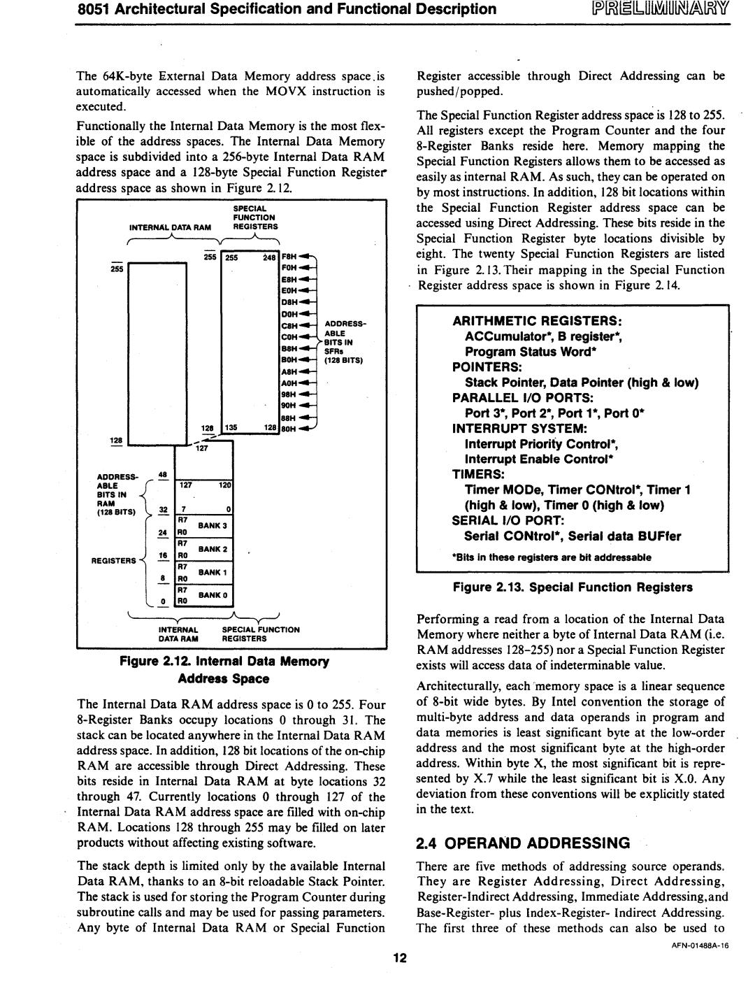 Intel 8051 manual Operand Addressing, Parallel I/O Ports 