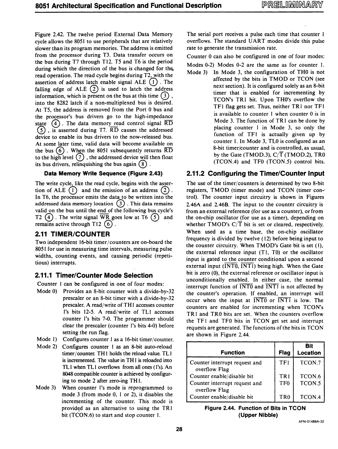 Intel 8051 manual Timer/Counter Mode Selection, Configuring the Timer/Counter Input 