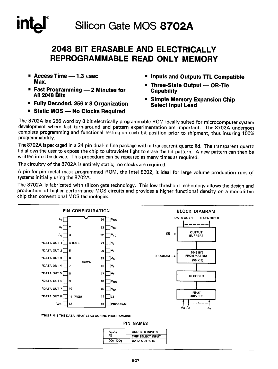 Intel 8080 manual Silicon Gate MOS 8702A 