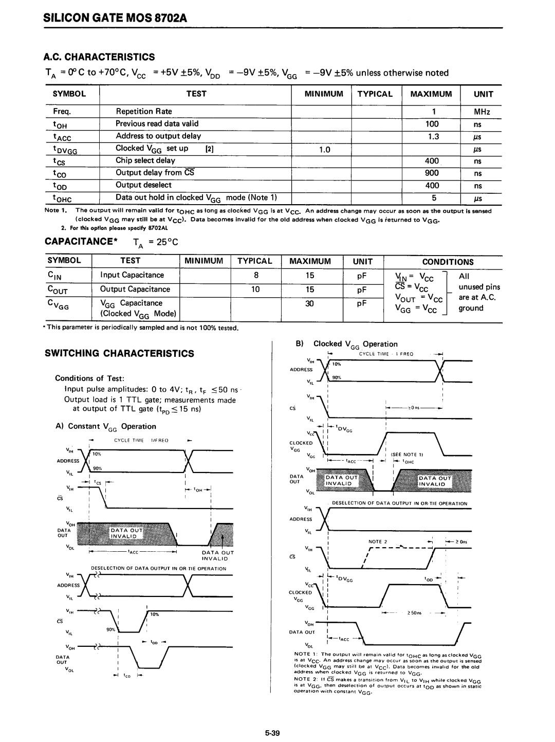 Intel 8080 manual 1N= Vee, ~10%, = V ce, Switching Characteristics, Vcc\~ 