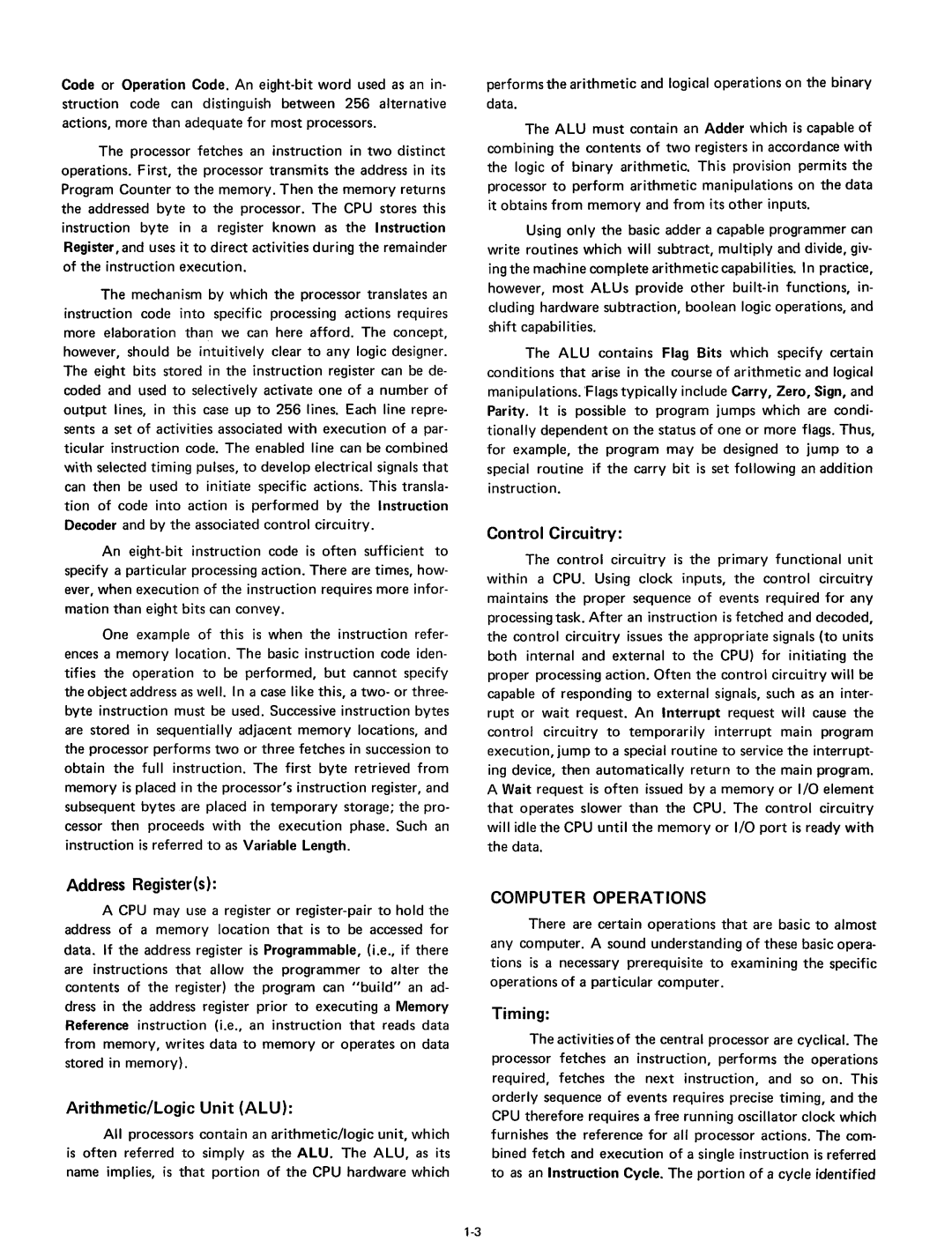 Intel 8080 manual Control Circuitry, Address Registers, Arithmetic/Logic Unit ALU, Computer Operations, Timing 