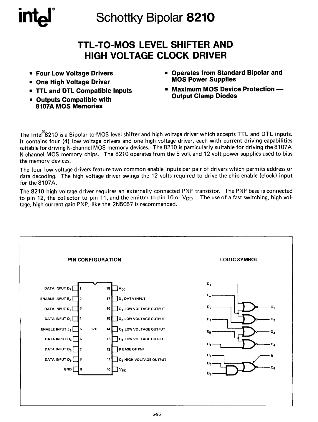 Intel 8080 manual Schottky Bipolar, PIN Configuration Logic Symbol 