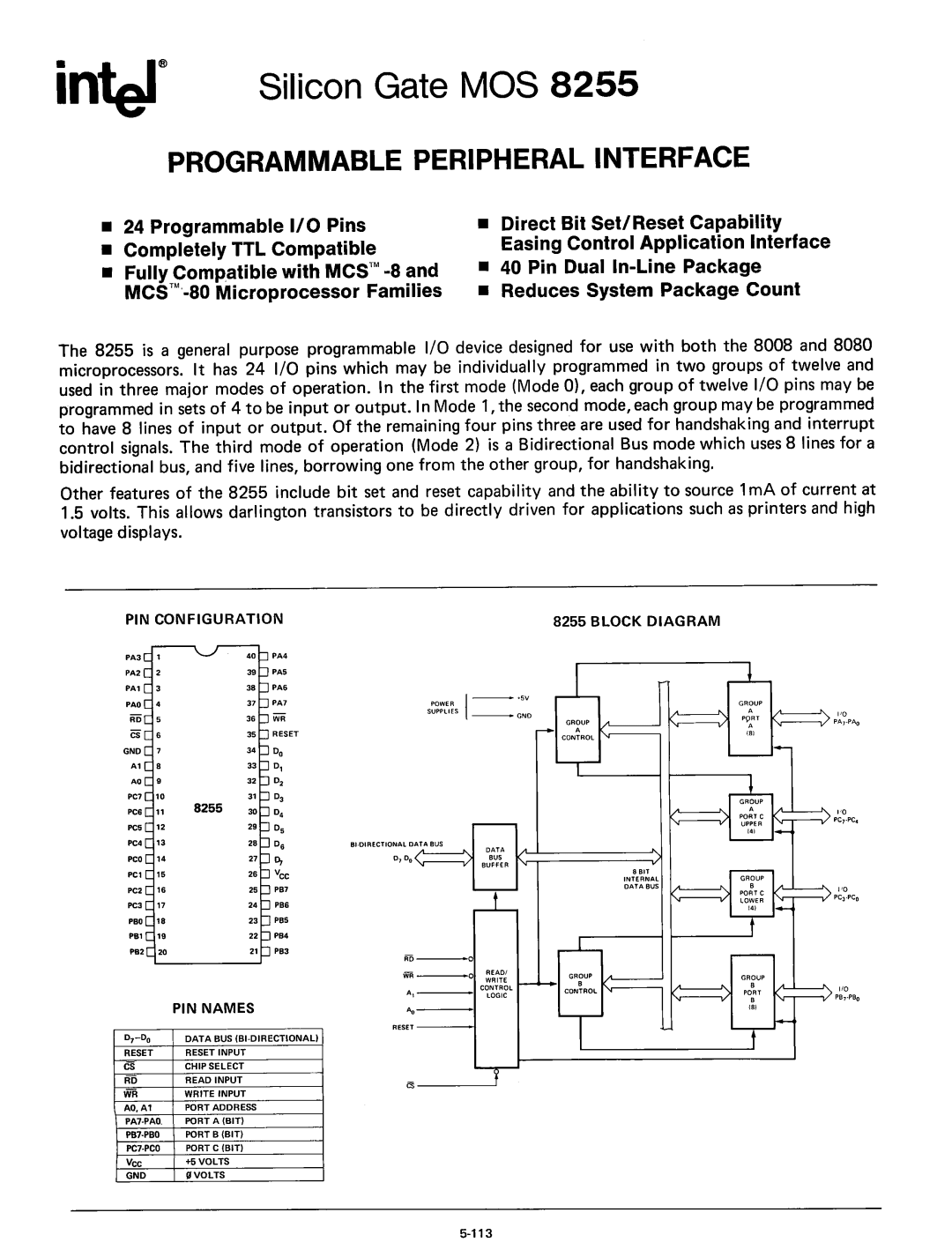 Intel 8080 manual Programmable Peripheral Interface, ~~~lEI~S 1-- +SV 